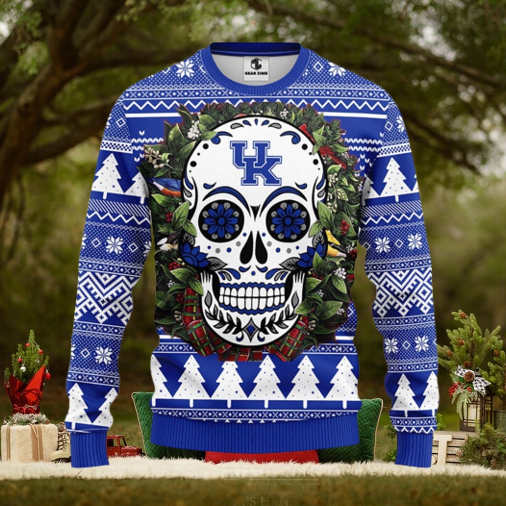 Kentucky Wildcats Skull Flower Ugly Christmas Ugly Sweater Kentucky Wildcats Skull Flower Ugly Christmas Ugly Sweater