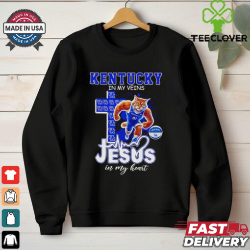 Kentucky in my veins Jesus in my heart basketball mascot shirt