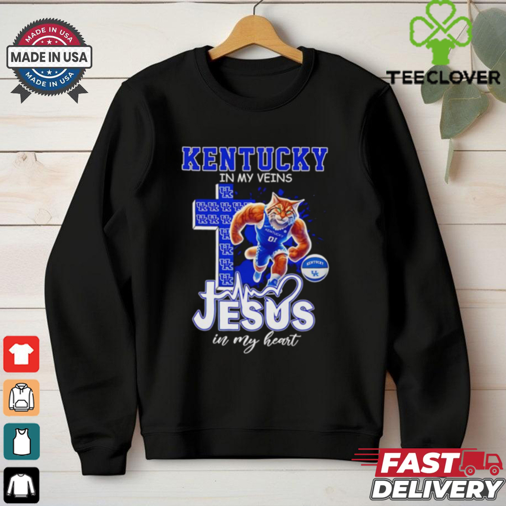 Kentucky in my veins Jesus in my heart basketball mascot shirt Kentucky in my veins Jesus in my heart basketball mascot shirt
