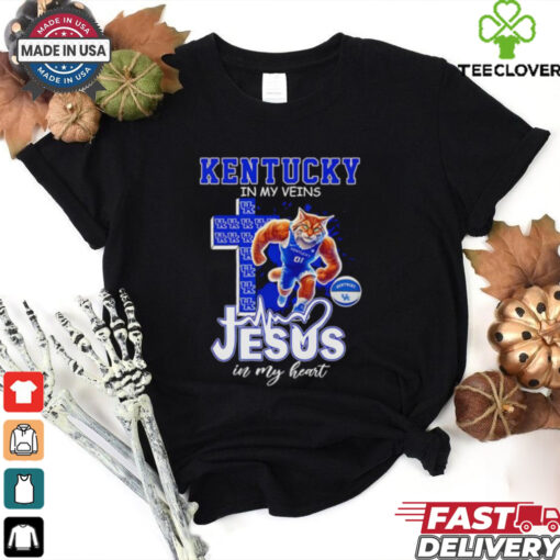 Kentucky in my veins Jesus in my heart basketball mascot shirt