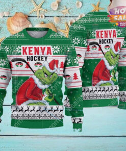 Kenya Ice Hockey Team Grinch Hockey Stick Ugly Christmas Sweater