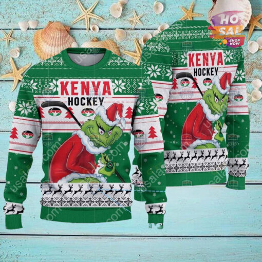 Kenya Ice Hockey Team Grinch Hockey Stick Ugly Christmas Sweater
