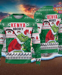 Kenya Ice Hockey Team Grinch Hockey Stick Ugly Christmas Sweater