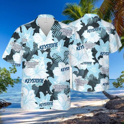 Keystone Light Beer Floral Pattern Hawaiian Shirt