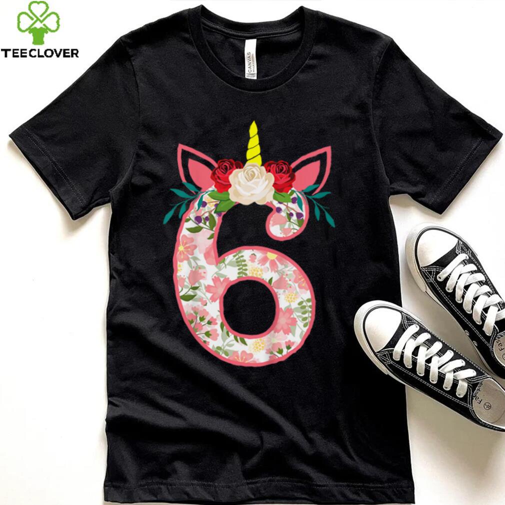 Kids 6 Year Old Gifts 6th Birthday Girls Unicorn Face Flower T Shirt