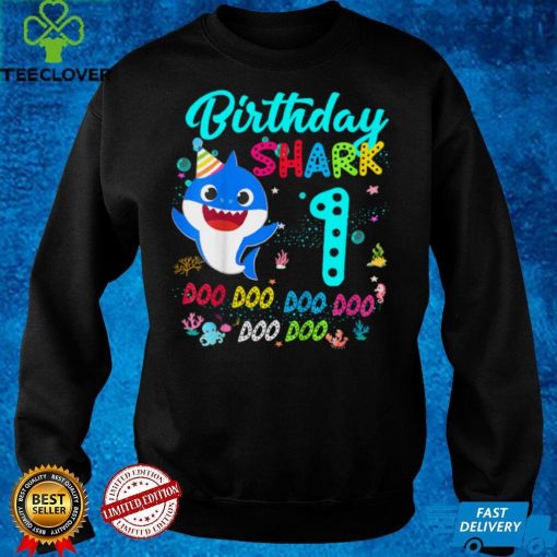 Kids Baby Shark 1st Birthday Boy Girl 1 Year Old Kids T Shirt