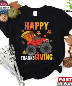 Kids Monster Truck Turkey Turkey Riding Truck Happy Thanksgiving Shirt