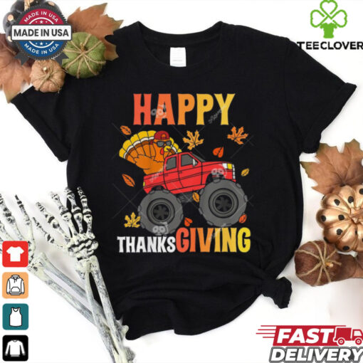 Kids Monster Truck Turkey Turkey Riding Truck Happy Thanksgiving Shirt