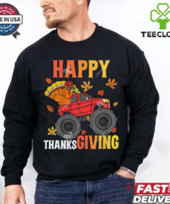 Kids Monster Truck Turkey Turkey Riding Truck Happy Thanksgiving Shirt