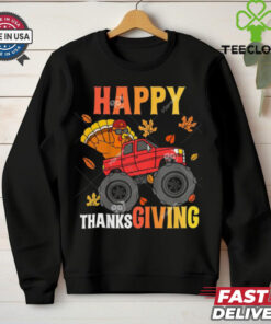 Kids Monster Truck Turkey Turkey Riding Truck Happy Thanksgiving Shirt