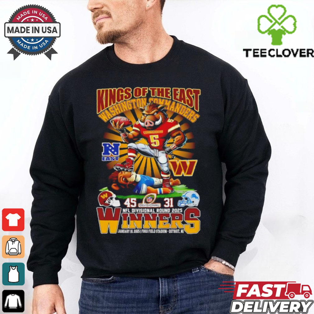 Kings of the East Washington Commanders vs Detroit Lions Mascots NFL Divisional Round 2025 Winners shirt Kings of the East Washington Commanders vs Detroit Lions Mascots NFL Divisional Round 2025 Winners shirt