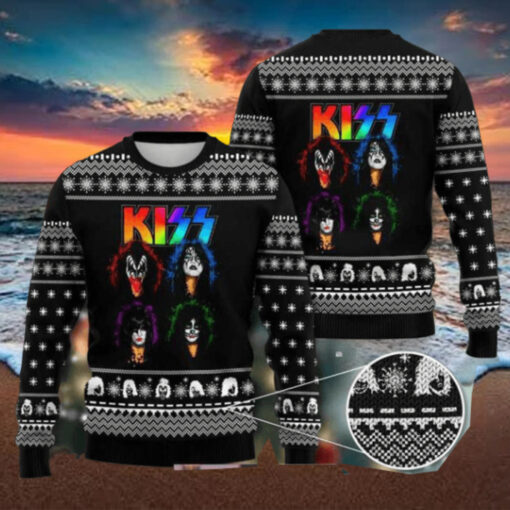 Kiss Band Black And White Pattern 2024 Ugly Christmas Sweater
