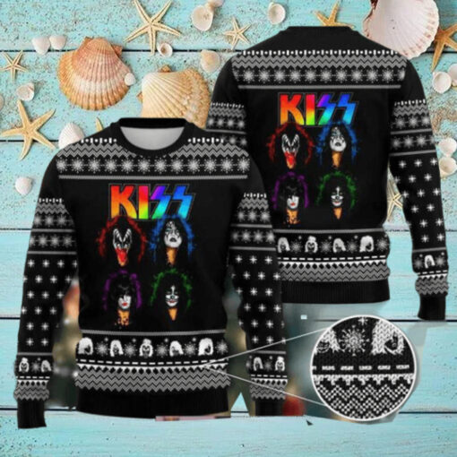 Kiss Band Black And White Pattern 2024 Ugly Christmas Sweater