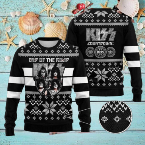 Kiss Band End Of The Road Vintage Pattern Black 2024 Ugly Christmas Sweater
