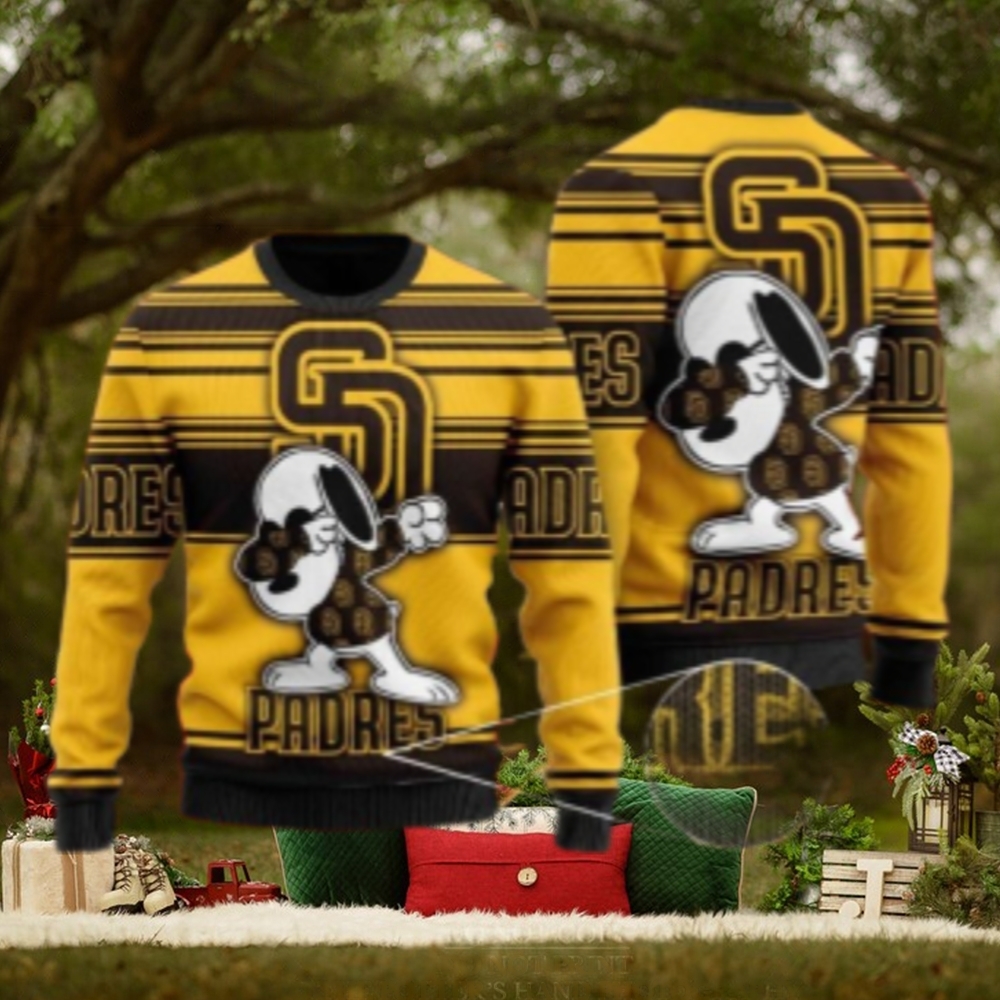 San Diego Padres Ugly Sweater With Snoopy Dabbing Design San Diego Padres Ugly Sweater With Snoopy Dabbing Design
