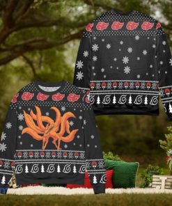 Kurama Naruto Akatsuki Logo Snowflake Ugly Christmas Sweater – Black