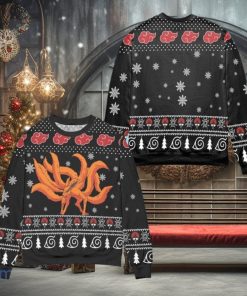 Kurama Naruto Akatsuki Logo Snowflake Ugly Christmas Sweater – Black