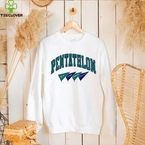 Kyle Merber Pentathlon run jump throw wrestle flag shirt