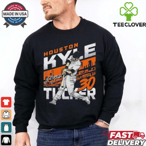 Kyle Tucker 30 Houston Astros Baseball slugger swing skyline signature shirt