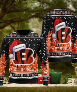 Personalized Cincinnati Bengals Symbol Wearing Santa Claus Hat Ho Ho Ho Ugly Christmas Sweaters