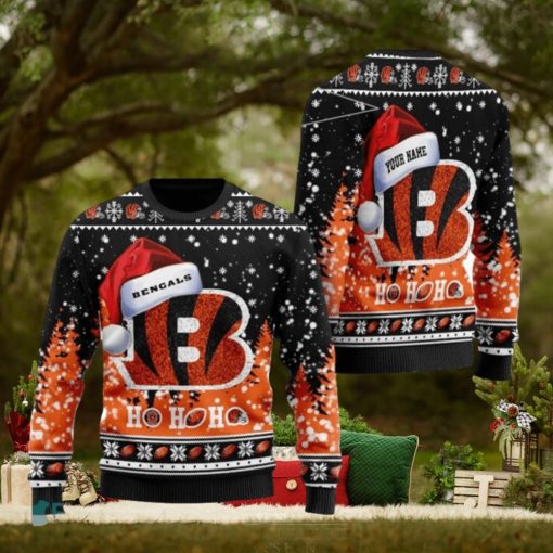 Personalized Cincinnati Bengals Symbol Wearing Santa Claus Hat Ho Ho Ho Ugly Christmas Sweaters