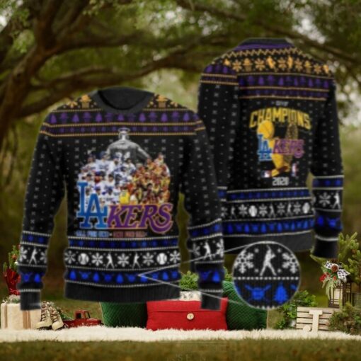 LA City of Champions Dodgers Lakers Ugly Christmas Sweater