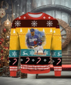 LA Dodgers #5 Player Yellow And Red Ugly Christmas Sweater