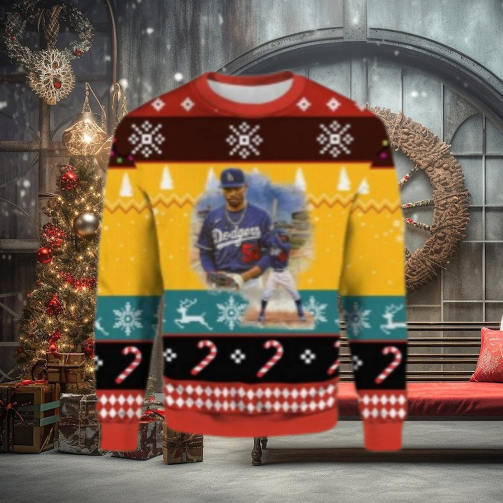 LA Dodgers #5 Player Yellow And Red Ugly Christmas Sweater LA Dodgers #5 Player Yellow And Red Ugly Christmas Sweater