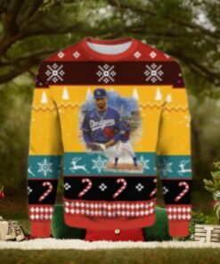 LA Dodgers #5 Player Yellow And Red Ugly Christmas Sweater