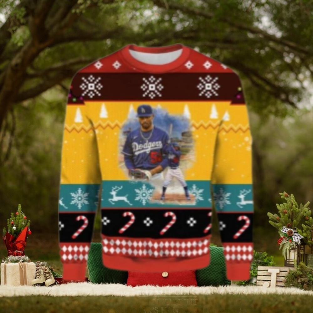 LA Dodgers #5 Player Yellow And Red Ugly Christmas Sweater LA Dodgers #5 Player Yellow And Red Ugly Christmas Sweater