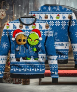 LA Dodgers Baby Groot And Grinch Ugly Christmas Sweater