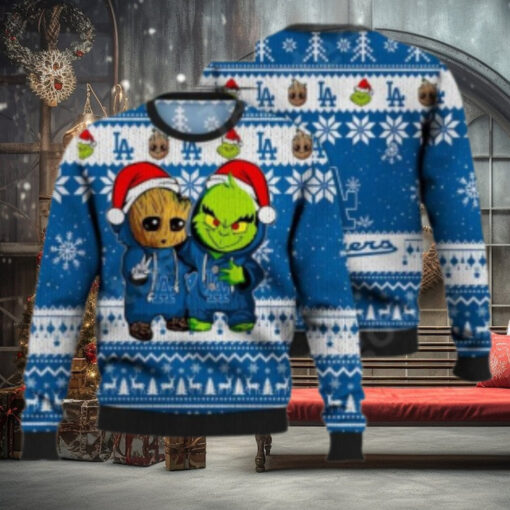 LA Dodgers Baby Groot And Grinch Ugly Christmas Sweater