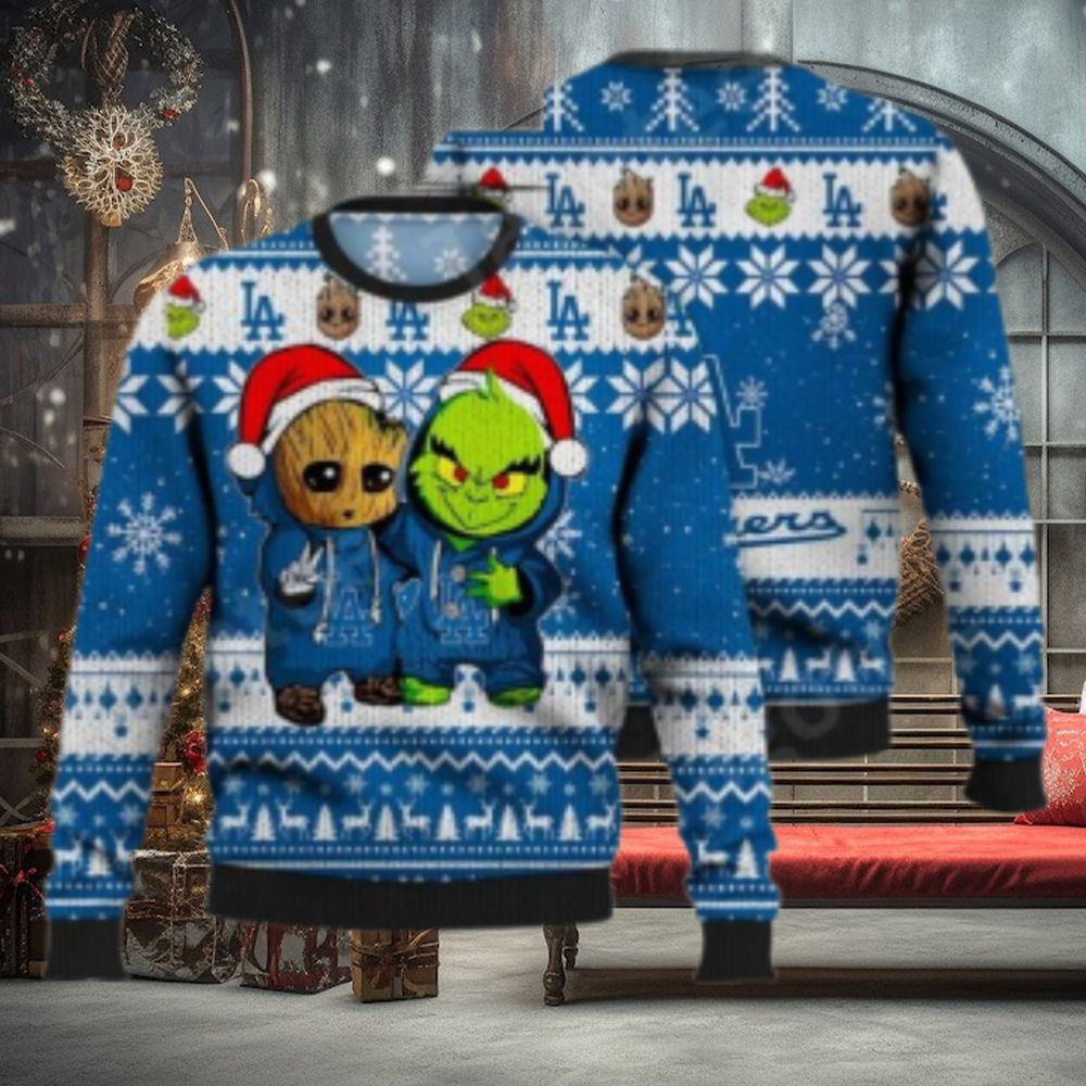 LA Dodgers Baby Groot And Grinch Ugly Christmas Sweater LA Dodgers Baby Groot And Grinch Ugly Christmas Sweater