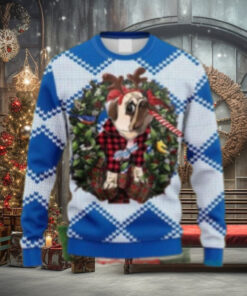 LA Dodgers Bulldog Reindeer Candy Cane Ugly Christmas Sweater