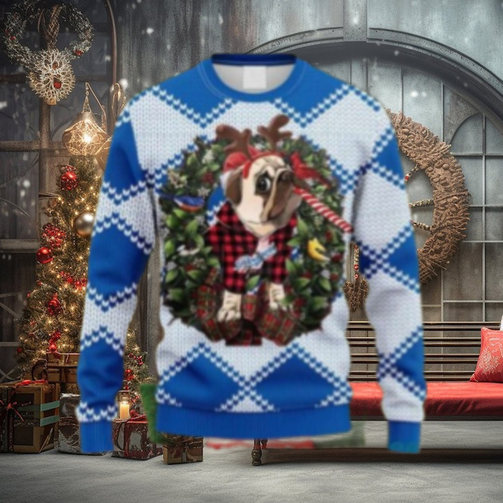 LA Dodgers Bulldog Reindeer Candy Cane Ugly Christmas Sweater LA Dodgers Bulldog Reindeer Candy Cane Ugly Christmas Sweater