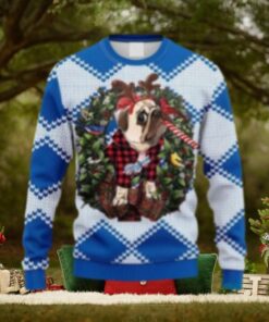 LA Dodgers Bulldog Reindeer Candy Cane Ugly Christmas Sweater