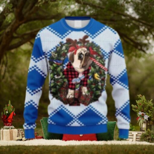 LA Dodgers Bulldog Reindeer Candy Cane Ugly Christmas Sweater