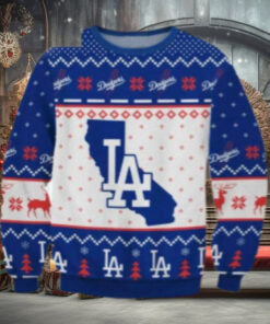 LA Dodgers California Map Ugly Christmas Sweater