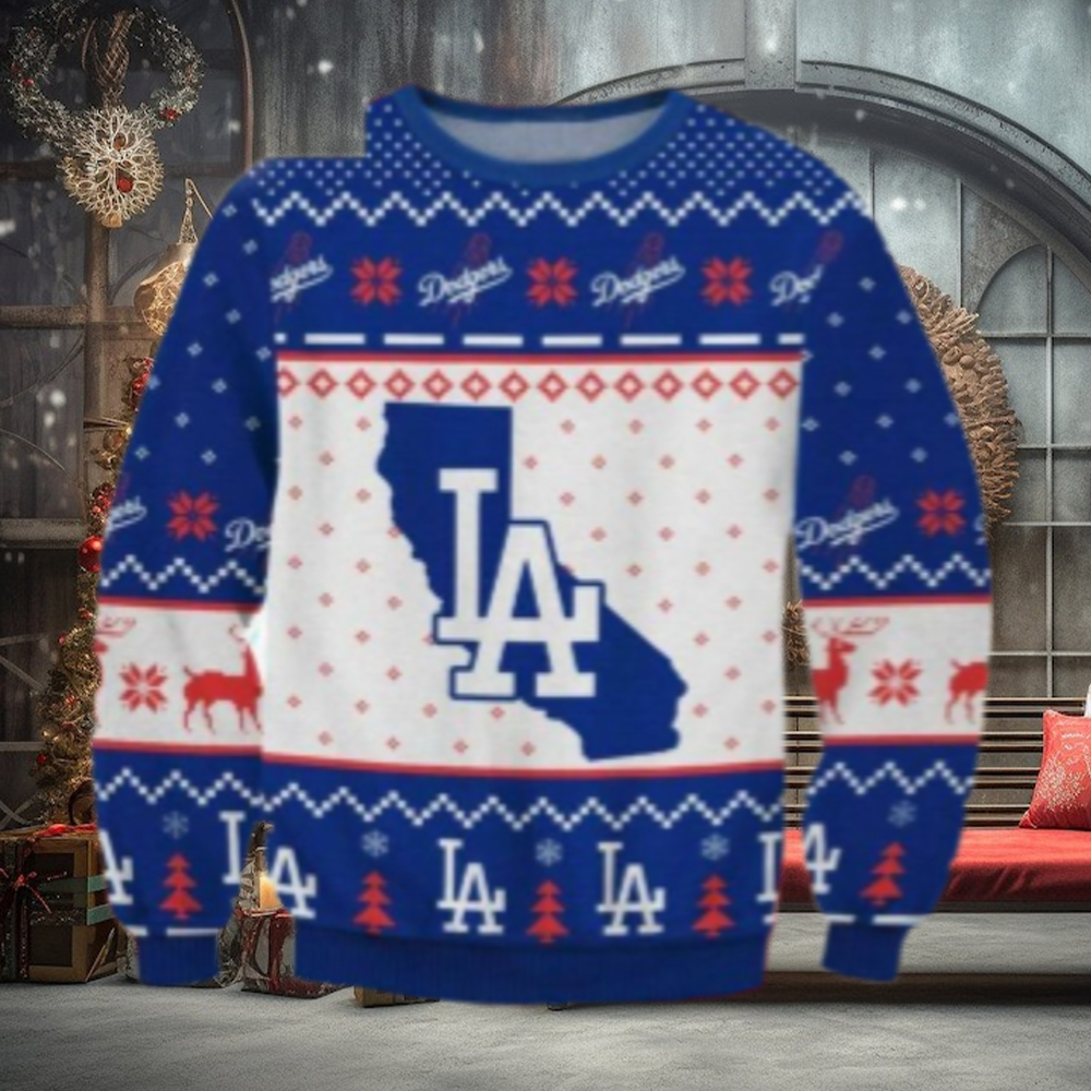 LA Dodgers California Map Ugly Christmas Sweater LA Dodgers California Map Ugly Christmas Sweater