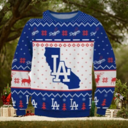 LA Dodgers California Map Ugly Christmas Sweater