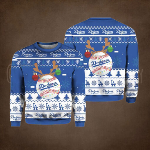 LA Dodgers Reindeer Ugly Christmas Sweater