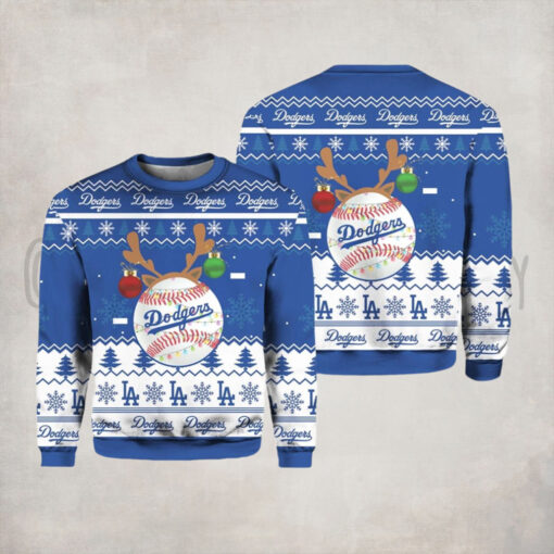 LA Dodgers Reindeer Ugly Christmas Sweater
