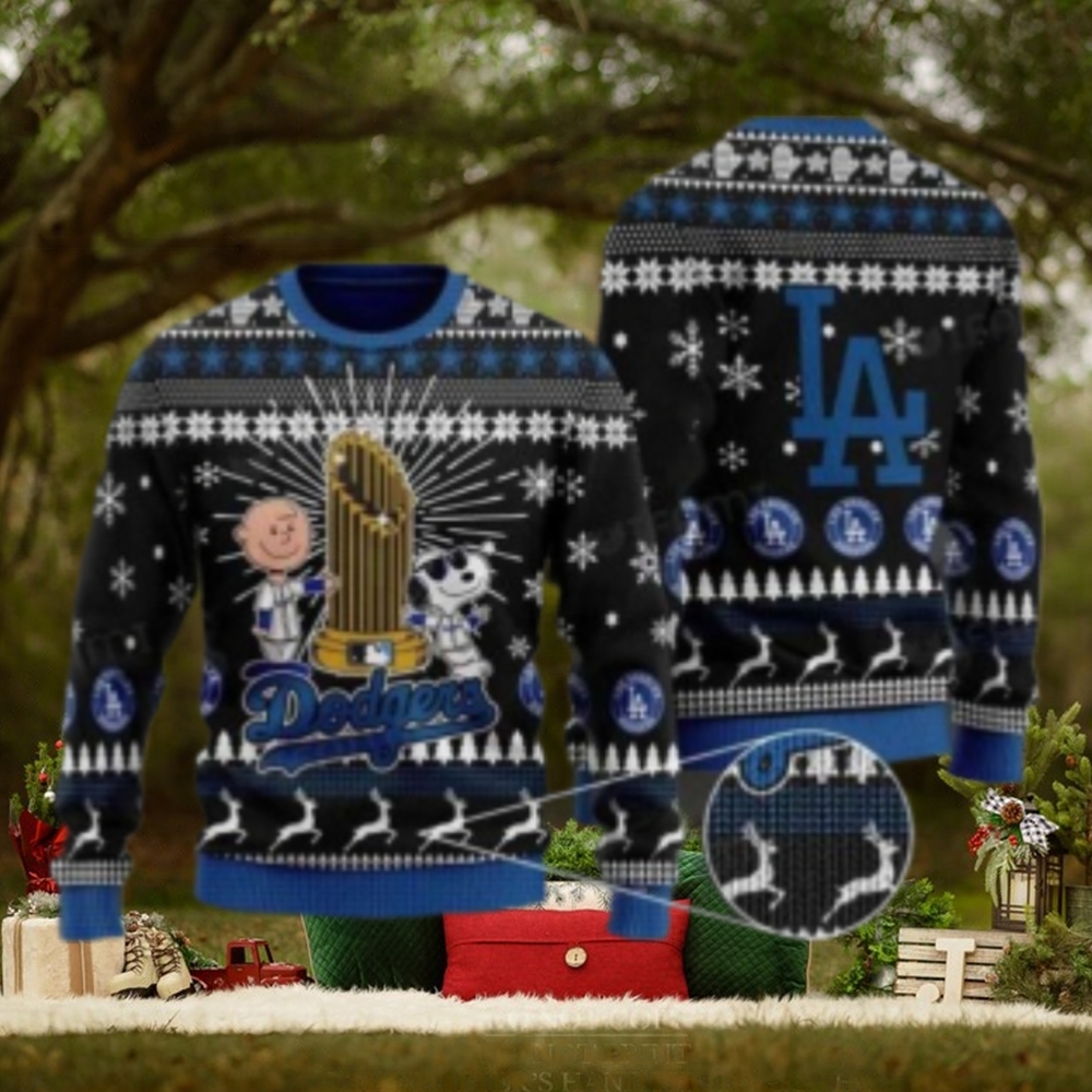 LA Dodgers World Series Trophy Ugly Christmas Sweater With Charlie Brown LA Dodgers World Series Trophy Ugly Christmas Sweater With Charlie Brown