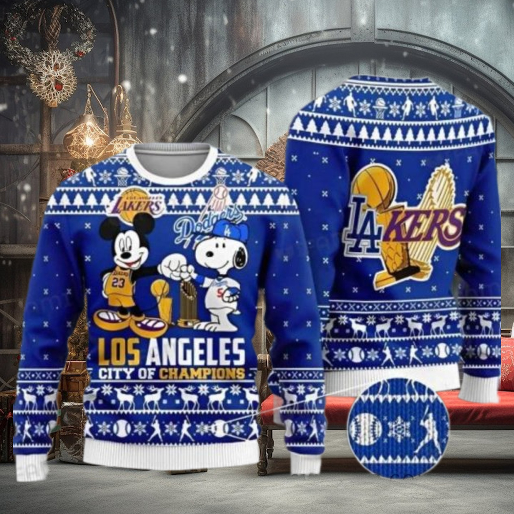 LA Lakers And Dodgers City Of Champions Ugly Sweater LA Lakers And Dodgers City Of Champions Ugly Sweater