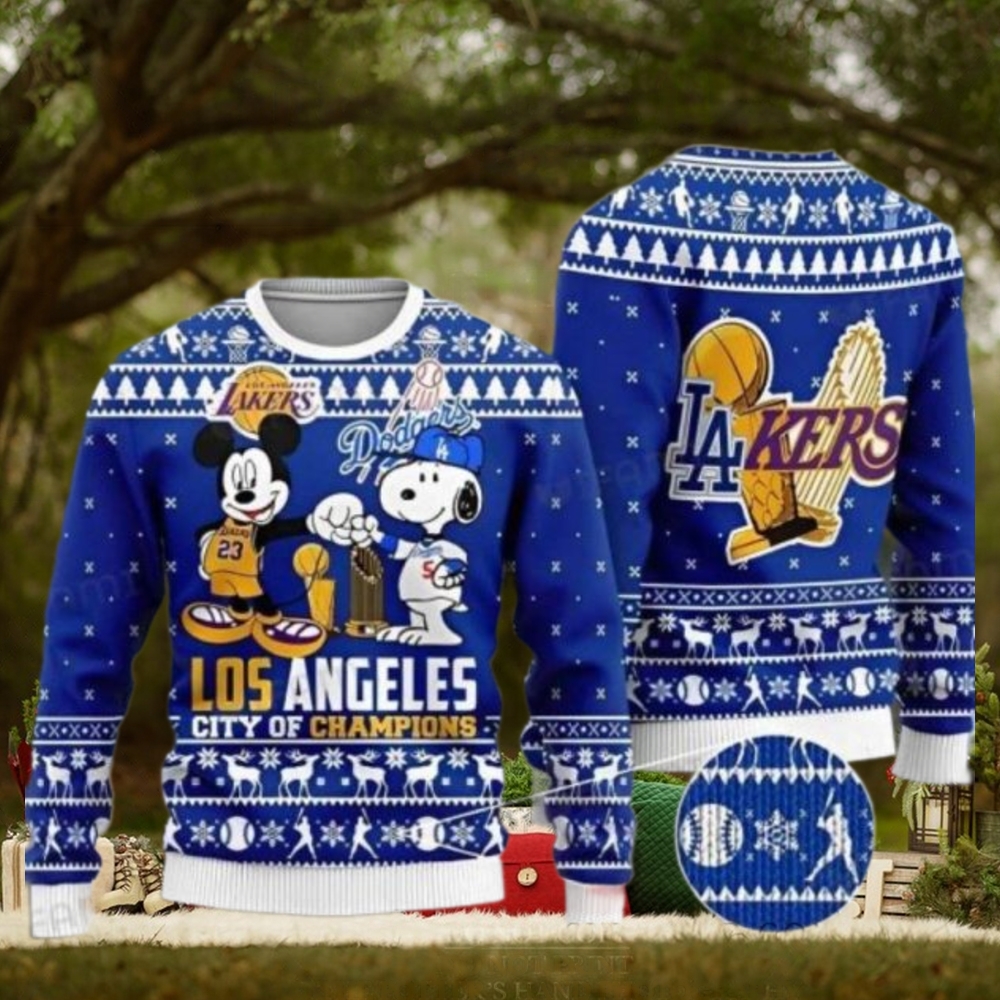 LA Lakers And Dodgers City Of Champions Ugly Sweater LA Lakers And Dodgers City Of Champions Ugly Sweater