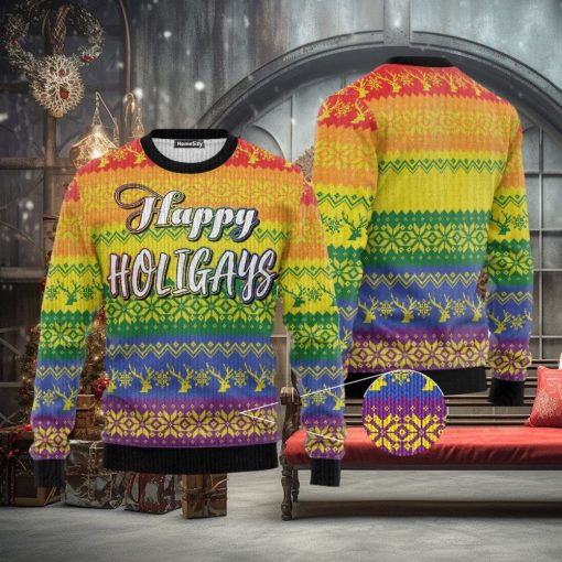 LGBT Gay Pride Happy Holigays Ugly Christmas 3D Sweater Gift For Men And Women