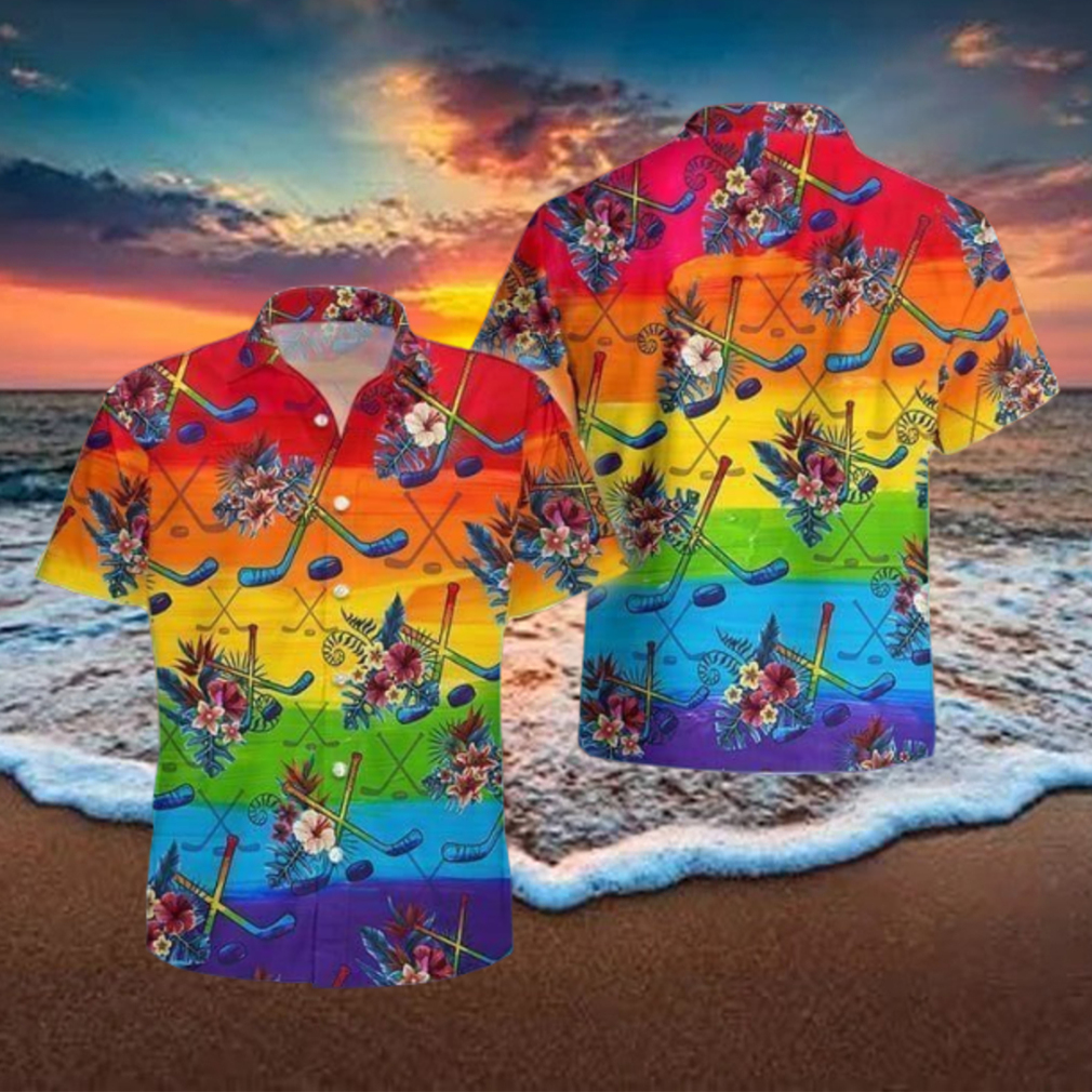 LGBT Proud Hockey Flowers Tropical Hawaiian Shirt For Hockey Lover LGBT Proud Hockey Flowers Tropical Hawaiian Shirt For Hockey Lover