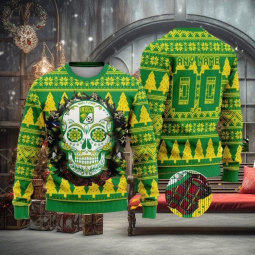 LIGA MX Club Leon Special Sugar Skull Christmas Ugly Sweater Custom Number & Name