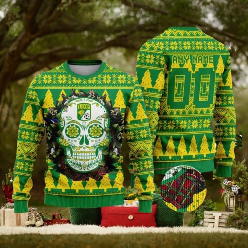 LIGA MX Club Leon Special Sugar Skull Christmas Ugly Sweater Custom Number & Name