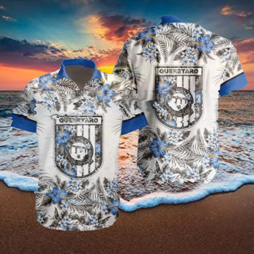 LIGA MX Queretaro FC Special Button Down Hawaiian Shirt Tropical Pattern LIGA MX Queretaro FC Special Button Down Hawaiian Shirt Tropical Pattern